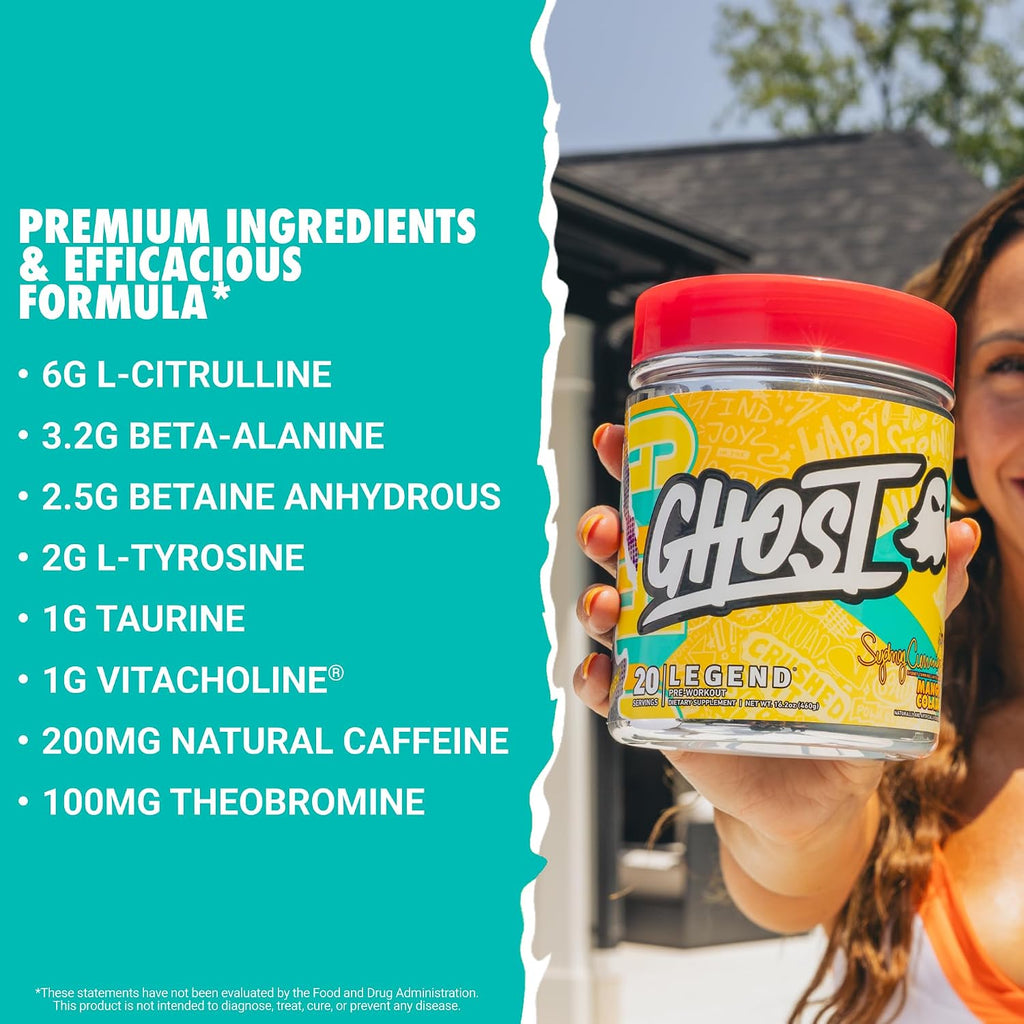 GHOST Legend Pre-Workout Powder, Sydney Cummings Mango Colada, 20 Servings