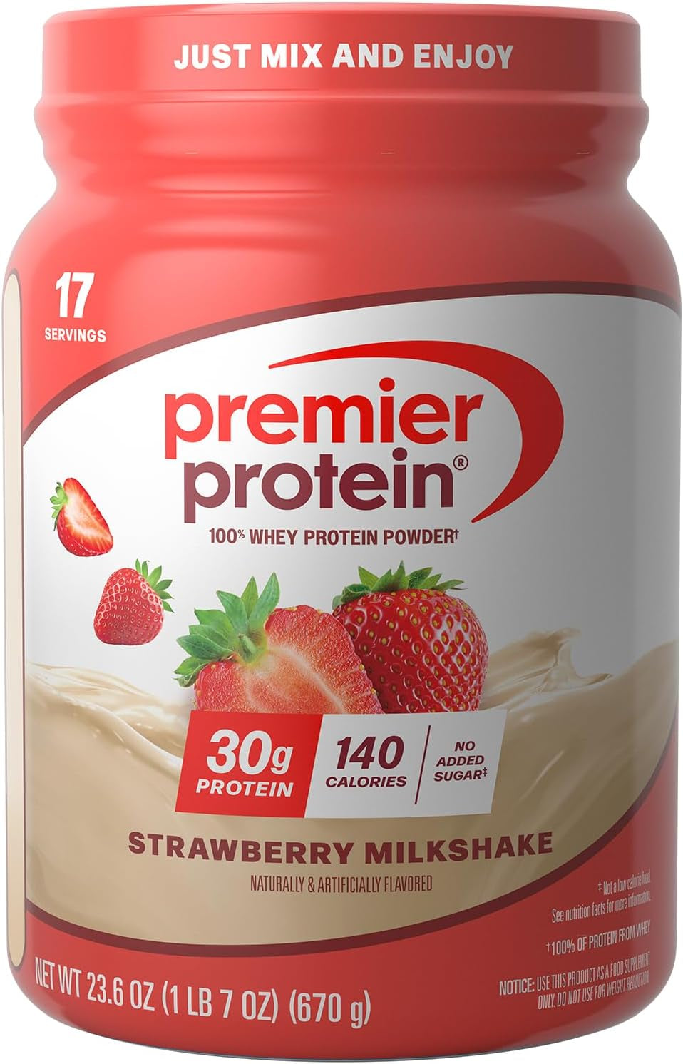 Premier Protein 30G High Protein Powder, 100% Whey, Vanilla, 17 Servings | No Added Sugar, Supports Muscle Health, Soy & Gluten-Free, 1.5 Lb