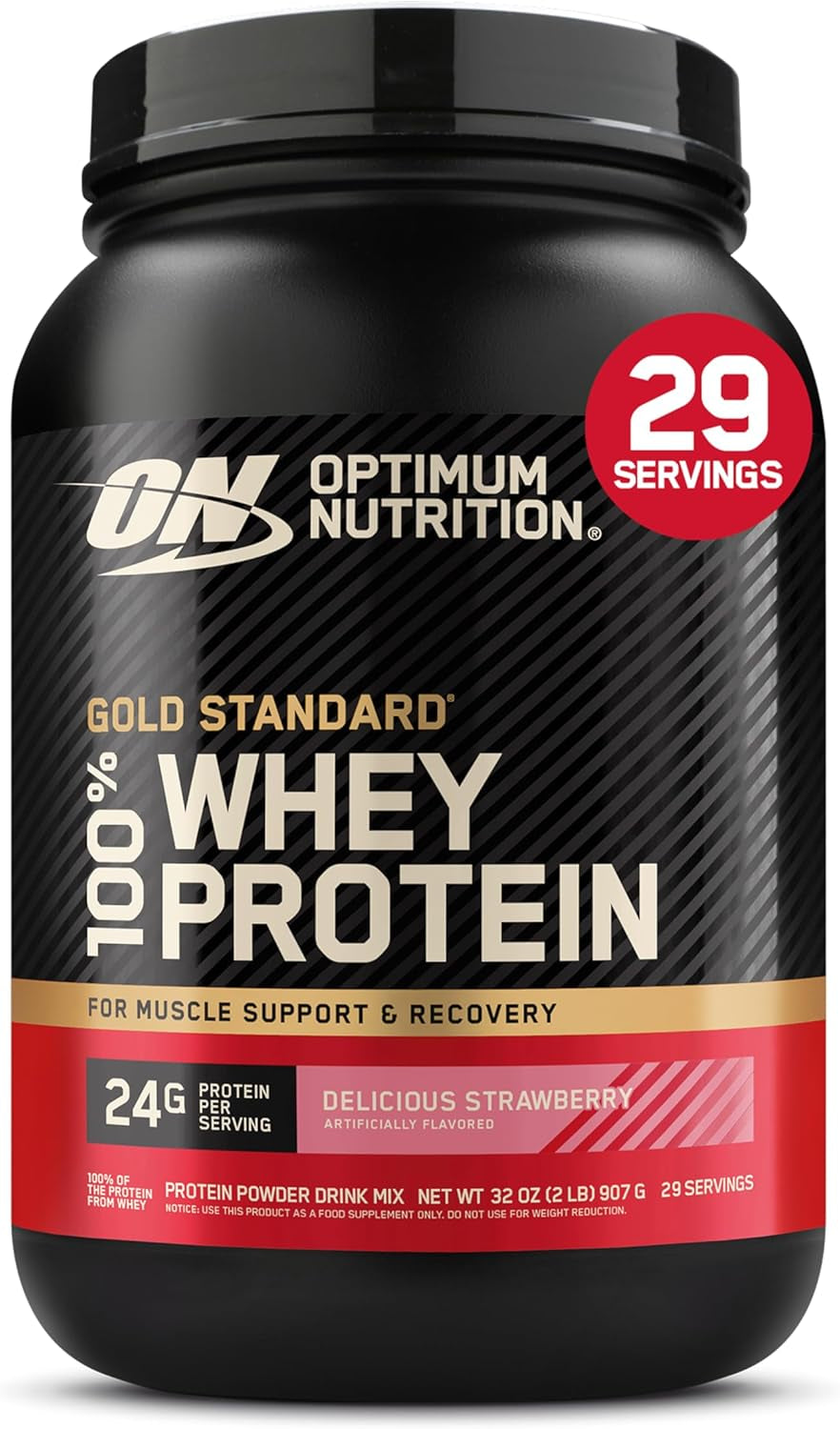 Optimum Nutrition Gold Standard 100% Whey Protein Powder, Vanilla Ice Cream, 2 Pound (Packaging May Vary) | 24G 100% Whey Protein per Serving, with Bcaas, Gluten Free, Banned Substance Tested, Easy Mixing, Muscle Support & Recovery
