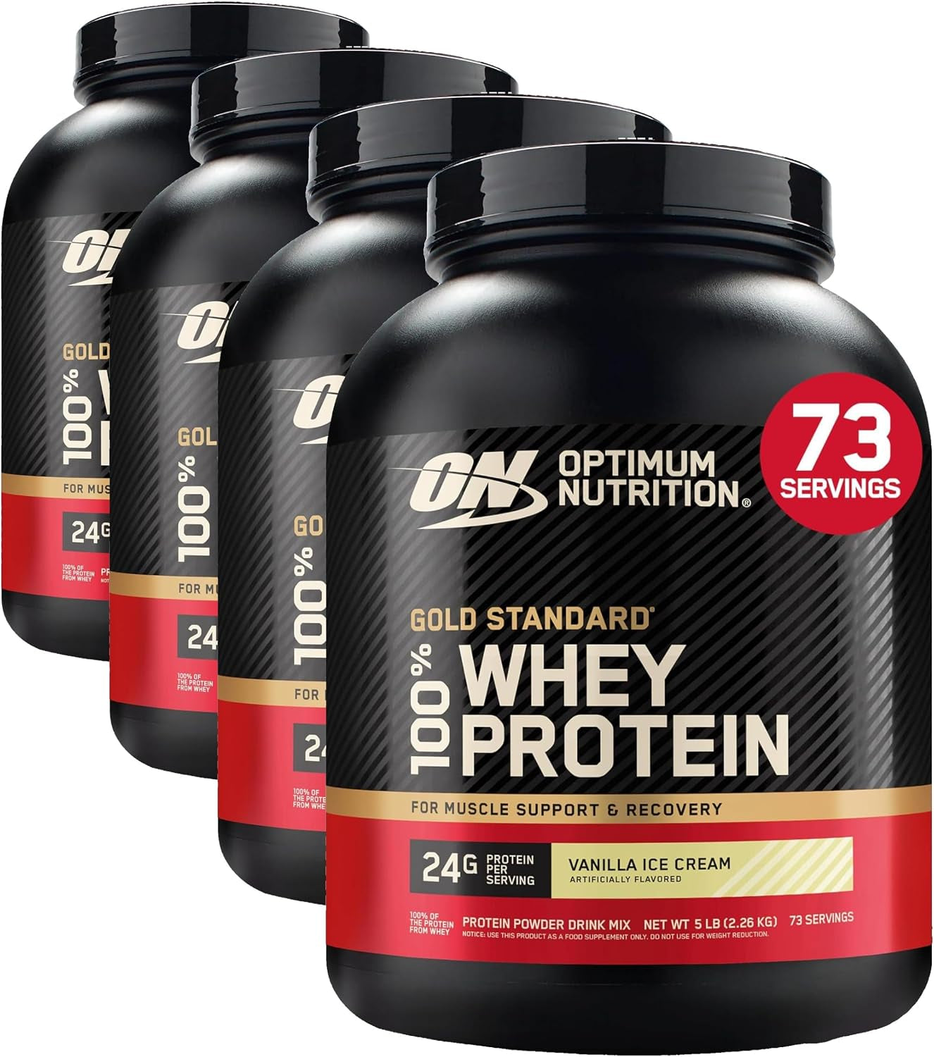 Optimum Nutrition Gold Standard 100% Whey Protein Powder, Vanilla Ice Cream, 2 Pound (Packaging May Vary) | 24G 100% Whey Protein per Serving, with Bcaas, Gluten Free, Banned Substance Tested, Easy Mixing, Muscle Support & Recovery