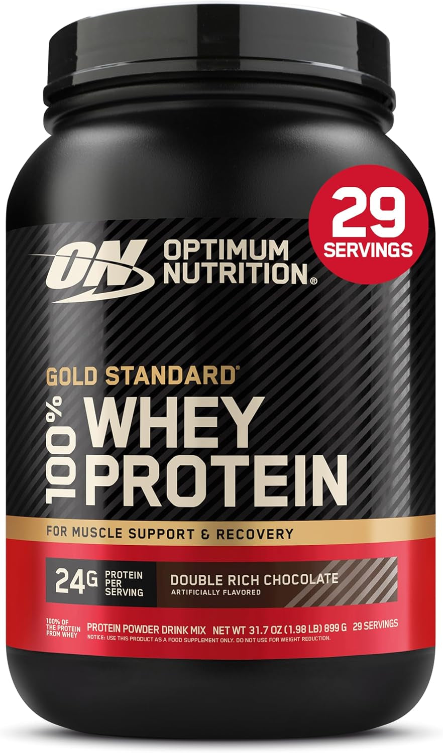 Optimum Nutrition Gold Standard 100% Whey Protein Powder, Vanilla Ice Cream, 2 Pound (Packaging May Vary) | 24G 100% Whey Protein per Serving, with Bcaas, Gluten Free, Banned Substance Tested, Easy Mixing, Muscle Support & Recovery