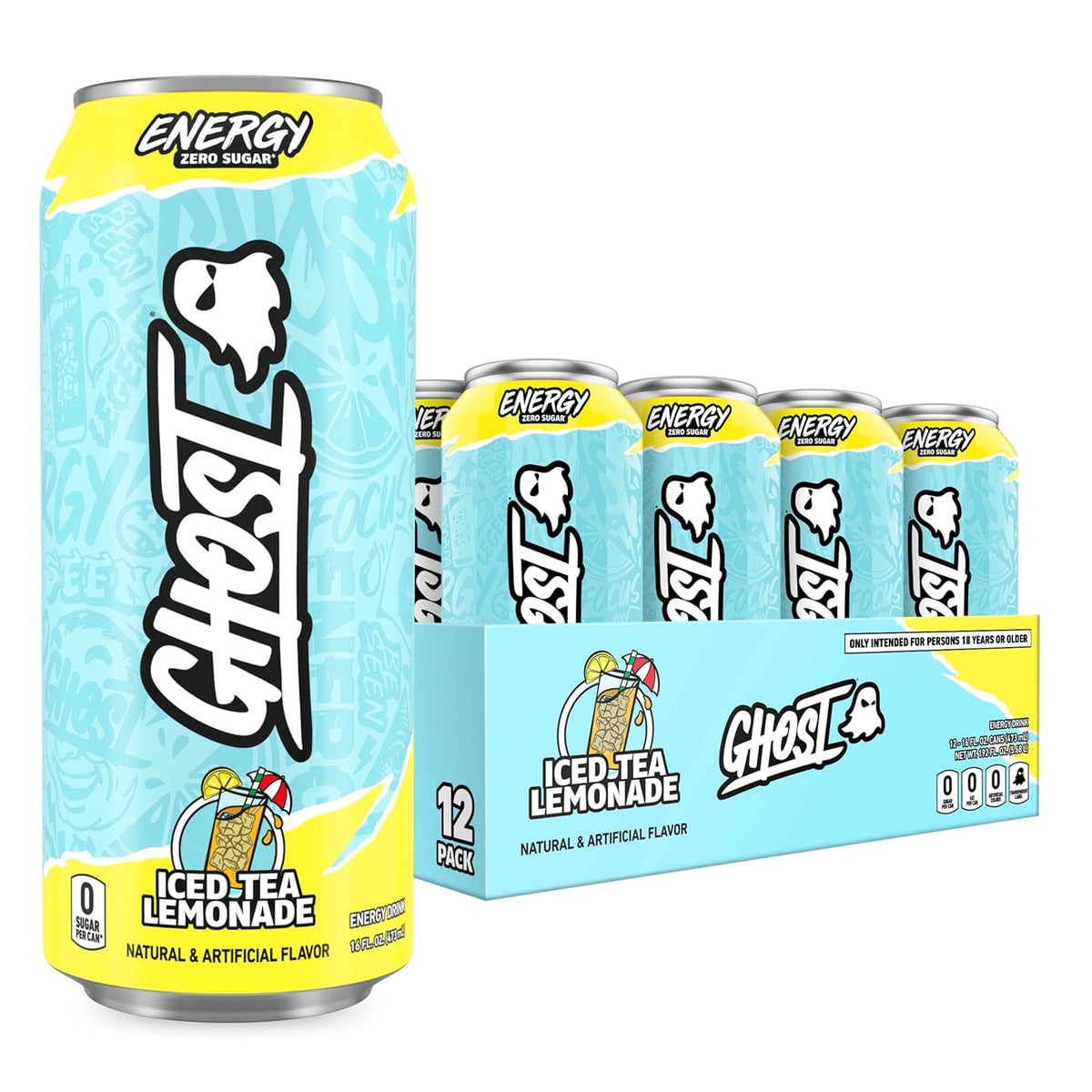 GHOST Energy Drink, Zero Sugars, 12-Pack, Sour Strips Appleberry, 16Oz