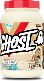 GHOST Whey Protein Powder, Chocolate Chip Cookies - 2.2LB, 25G of Protein | Whey Protein Isolate & Concentrate Blend - Post Workout Shake, Smoothies - Soy & Gluten-Free - 2.2LB Tub, 26 Servings