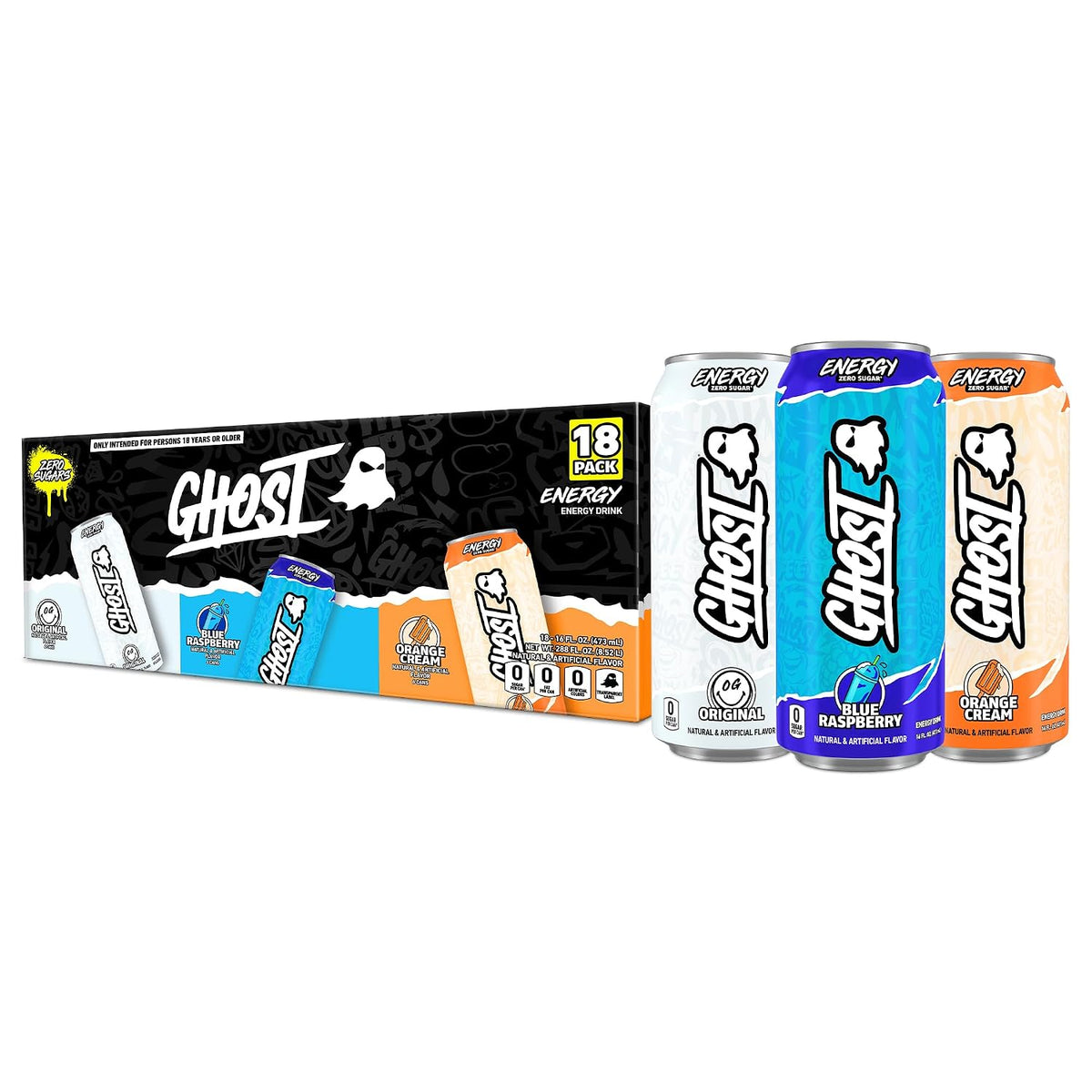 GHOST Energy Drink, Zero Sugars, 12-Pack, Sour Strips Appleberry, 16Oz
