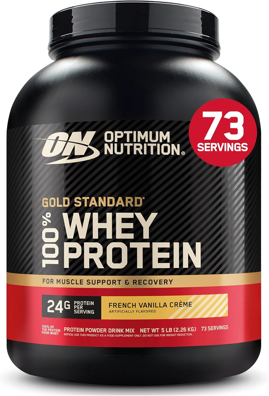 Optimum Nutrition Gold Standard 100% Whey Protein Powder, Vanilla Ice Cream, 2 Pound (Packaging May Vary) | 24G 100% Whey Protein per Serving, with Bcaas, Gluten Free, Banned Substance Tested, Easy Mixing, Muscle Support & Recovery