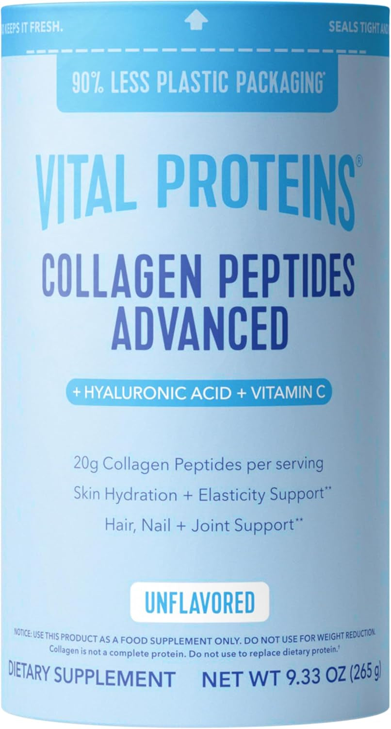 Vital Proteins Collagen Peptides Powder Advanced, Unflavored, 20Oz | Hyaluronic Acid & Vitamin C, Supports Hair Skin & Nails, Collagen Peptides, 27 Servings