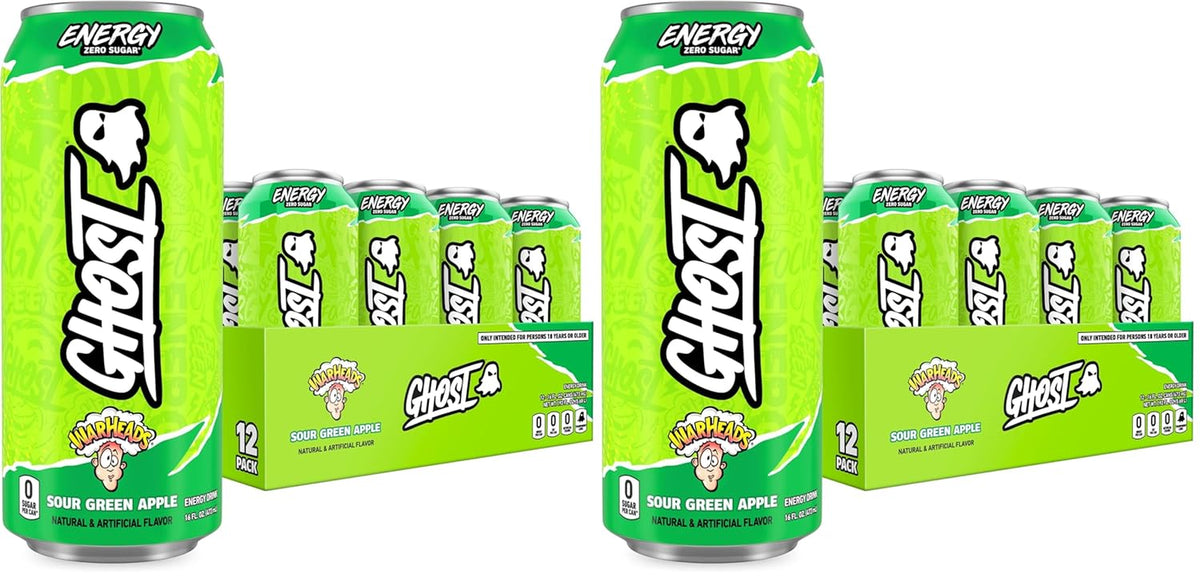 GHOST Energy Drink, Zero Sugars, 12-Pack, Sour Strips Appleberry, 16Oz
