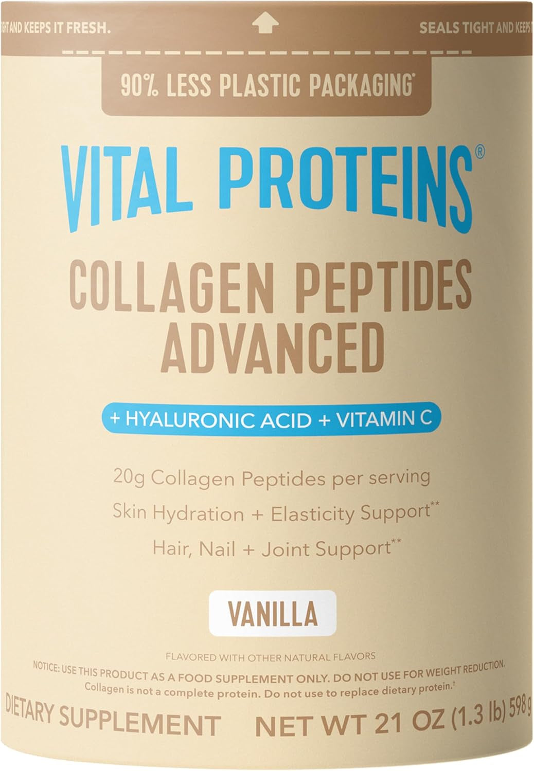 Vital Proteins Collagen Peptides Powder Advanced, Unflavored, 20Oz | Hyaluronic Acid & Vitamin C, Supports Hair Skin & Nails, Collagen Peptides, 27 Servings