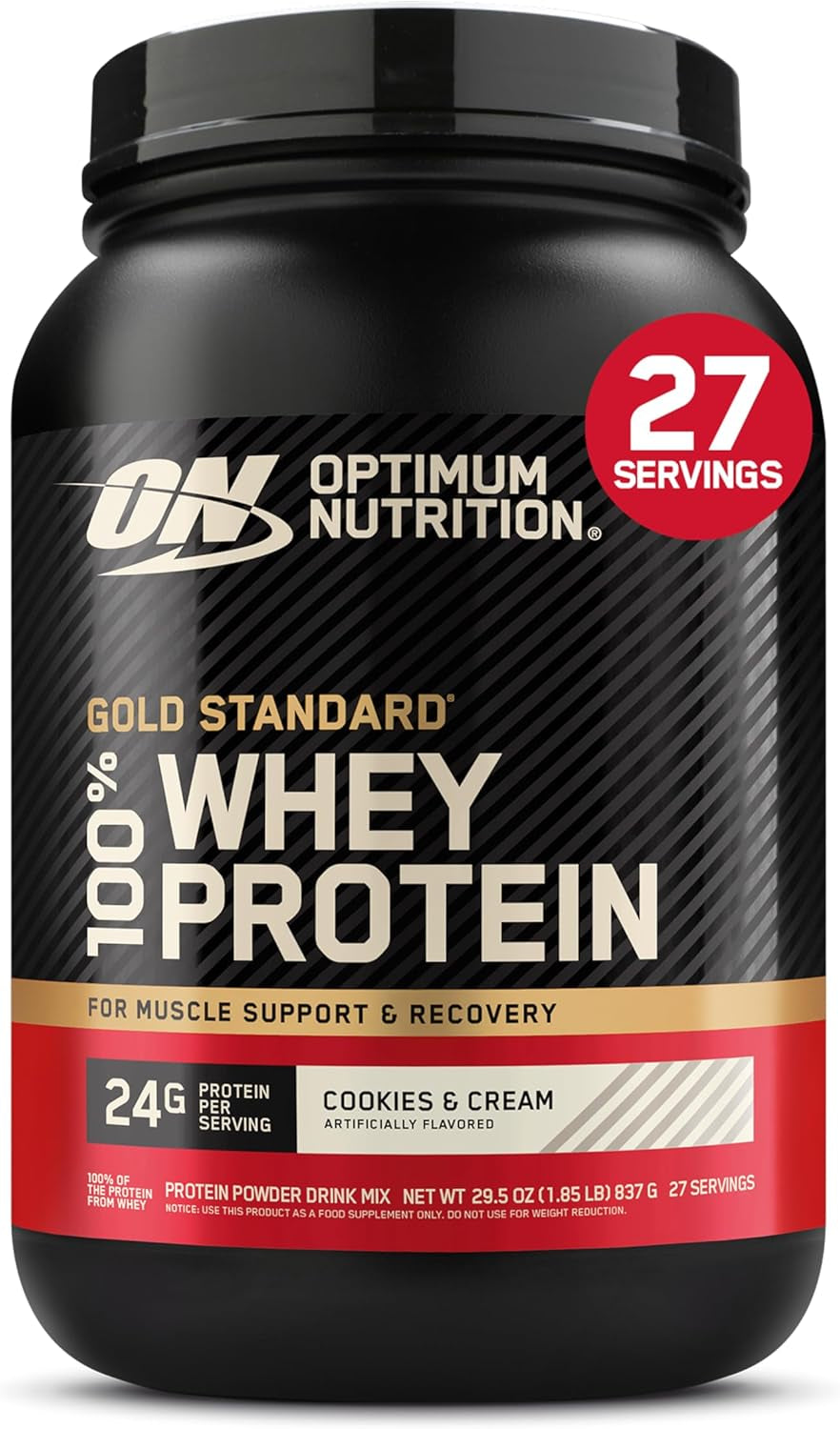 Optimum Nutrition Gold Standard 100% Whey Protein Powder, Vanilla Ice Cream, 2 Pound (Packaging May Vary) | 24G 100% Whey Protein per Serving, with Bcaas, Gluten Free, Banned Substance Tested, Easy Mixing, Muscle Support & Recovery