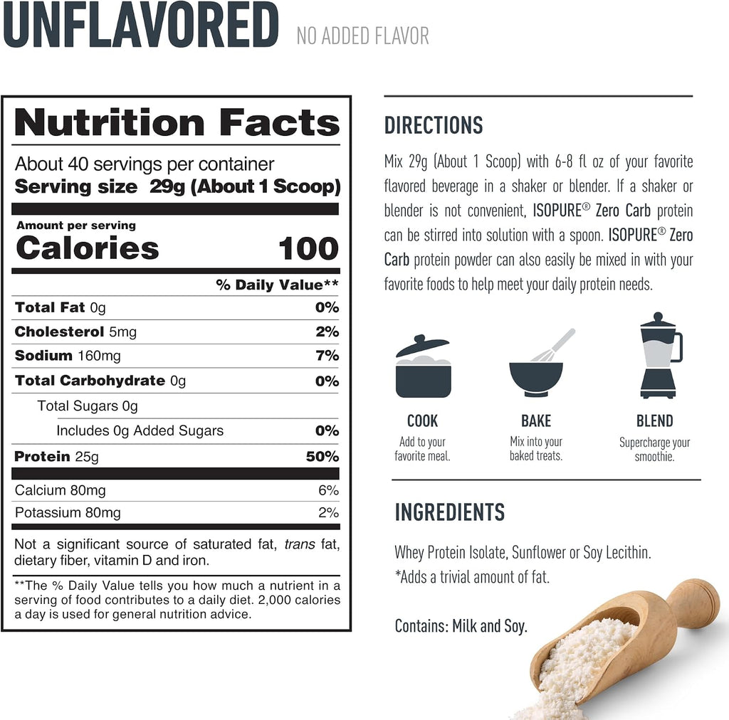 Isopure Zero Carb 100% Pure Whey Isolate Protein Powder Gluten Free