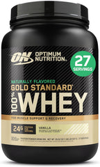 Optimum Nutrition Gold Standard 100% Whey Protein Powder, Vanilla Ice Cream, 2 Pound (Packaging May Vary) | 24G 100% Whey Protein per Serving, with Bcaas, Gluten Free, Banned Substance Tested, Easy Mixing, Muscle Support & Recovery