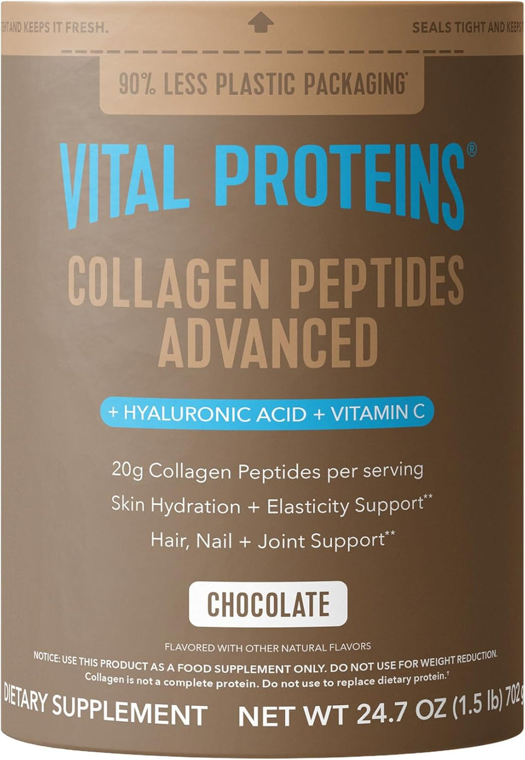 Vital Proteins Collagen Peptides Powder Advanced, Unflavored, 20Oz | Hyaluronic Acid & Vitamin C, Supports Hair Skin & Nails, Collagen Peptides, 27 Servings