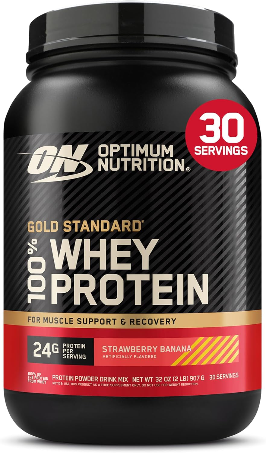 Optimum Nutrition Gold Standard 100% Whey Protein Powder, Vanilla Ice Cream, 2 Pound (Packaging May Vary) | 24G 100% Whey Protein per Serving, with Bcaas, Gluten Free, Banned Substance Tested, Easy Mixing, Muscle Support & Recovery