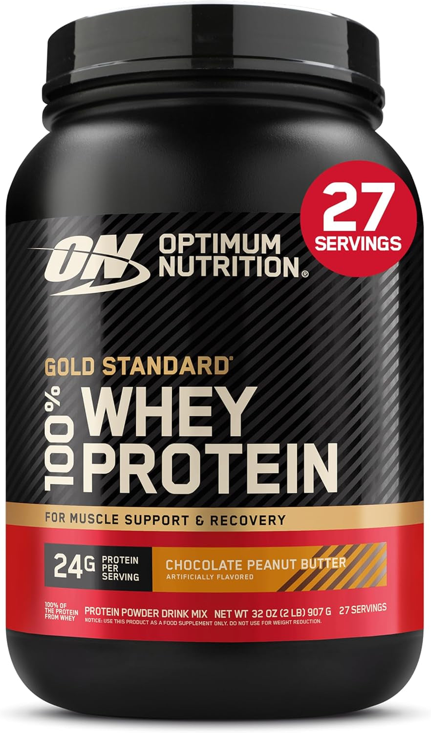 Optimum Nutrition Gold Standard 100% Whey Protein Powder, Vanilla Ice Cream, 2 Pound (Packaging May Vary) | 24G 100% Whey Protein per Serving, with Bcaas, Gluten Free, Banned Substance Tested, Easy Mixing, Muscle Support & Recovery