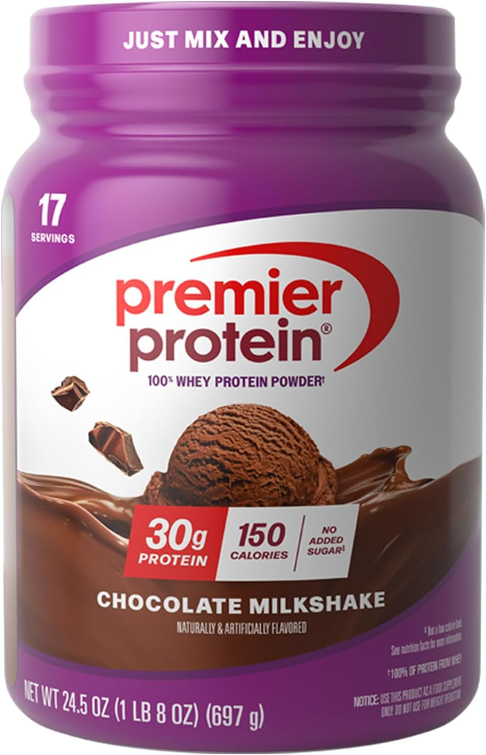 Premier Protein 30G High Protein Powder, 100% Whey, Vanilla, 17 Servings | No Added Sugar, Supports Muscle Health, Soy & Gluten-Free, 1.5 Lb