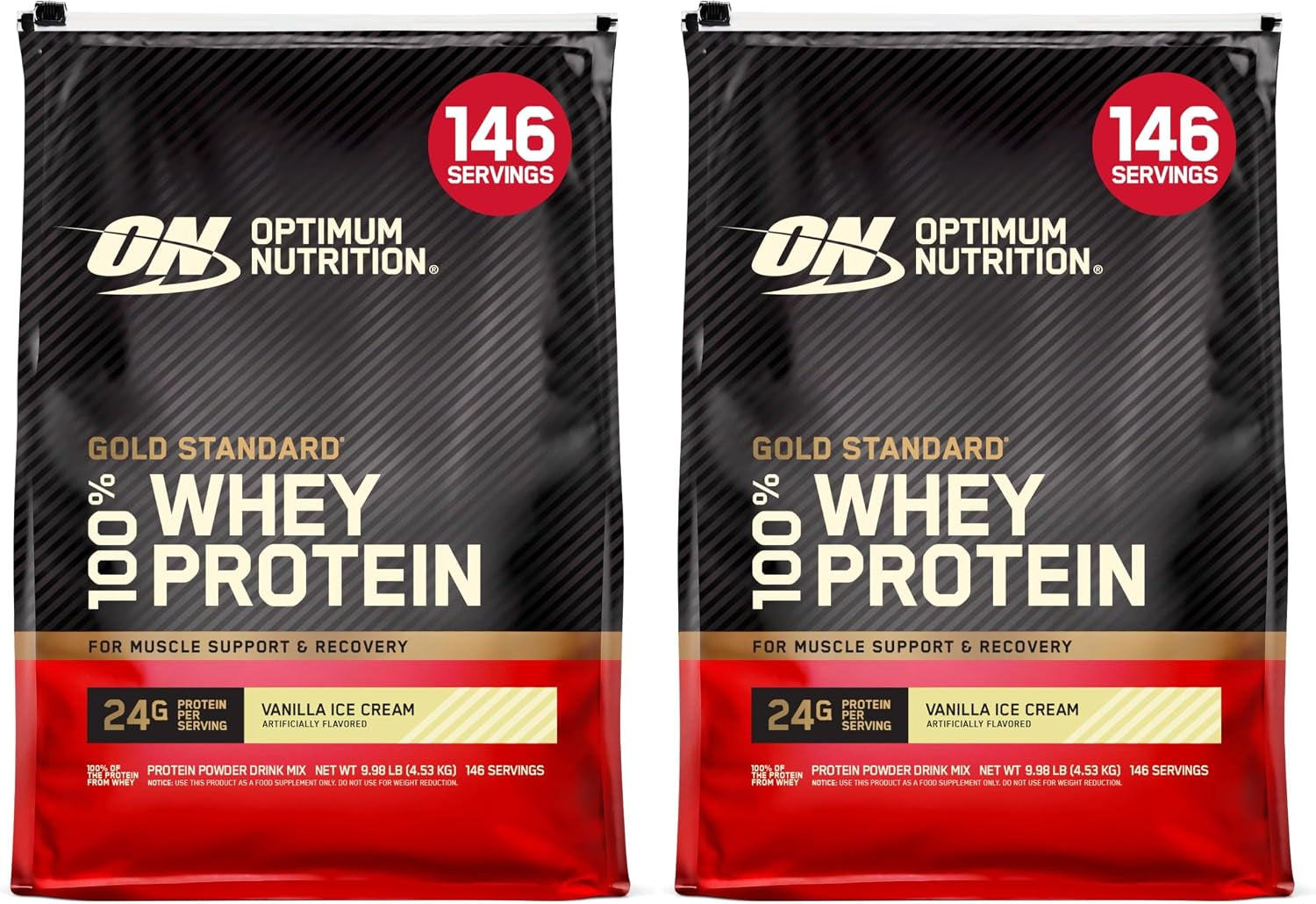 Optimum Nutrition Gold Standard 100% Whey Protein Powder, Vanilla Ice Cream, 2 Pound (Packaging May Vary) | 24G 100% Whey Protein per Serving, with Bcaas, Gluten Free, Banned Substance Tested, Easy Mixing, Muscle Support & Recovery
