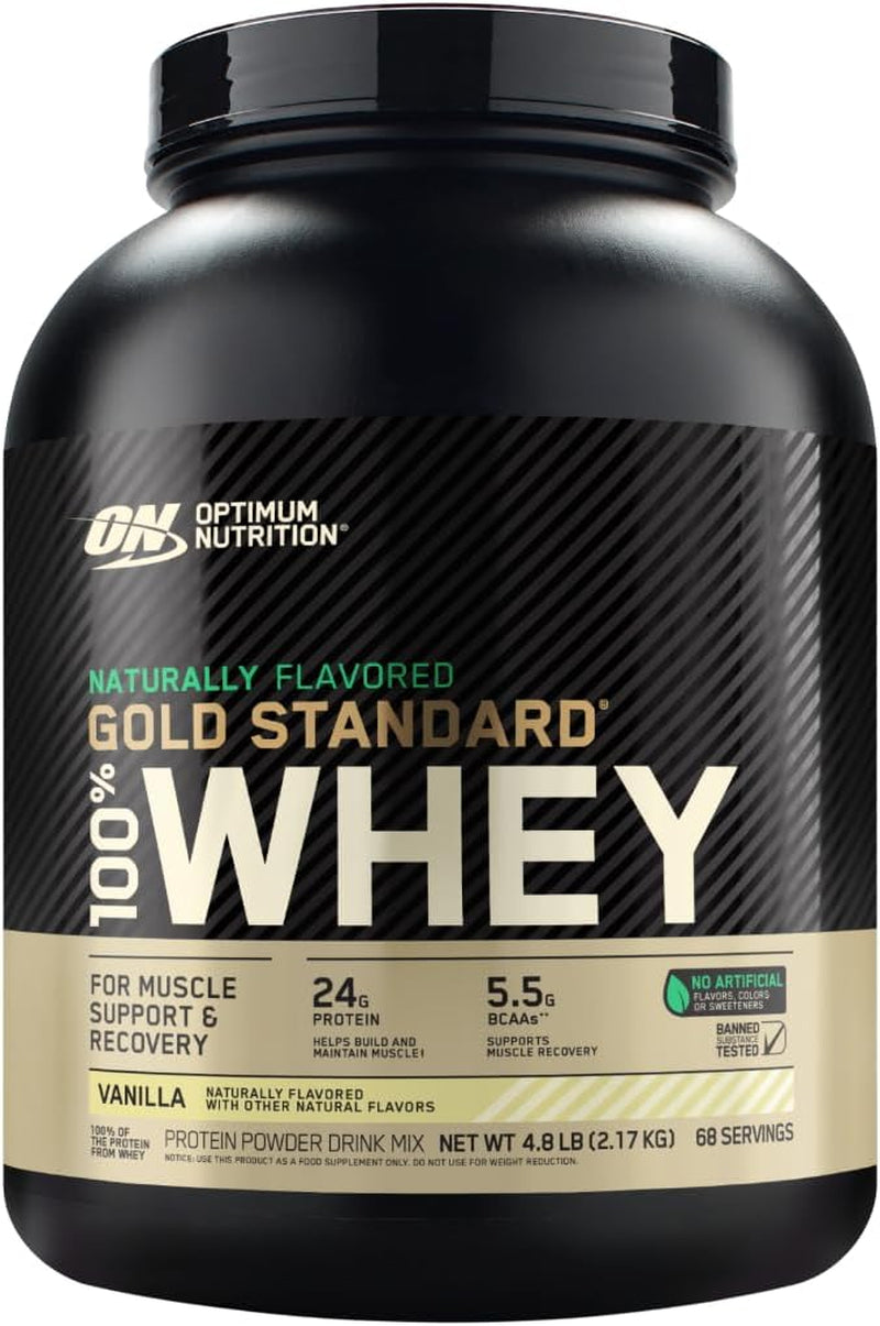 Optimum Nutrition Gold Standard 100% Whey Protein Powder, Vanilla Ice Cream, 2 Pound (Packaging May Vary) | 24G 100% Whey Protein per Serving, with Bcaas, Gluten Free, Banned Substance Tested, Easy Mixing, Muscle Support & Recovery