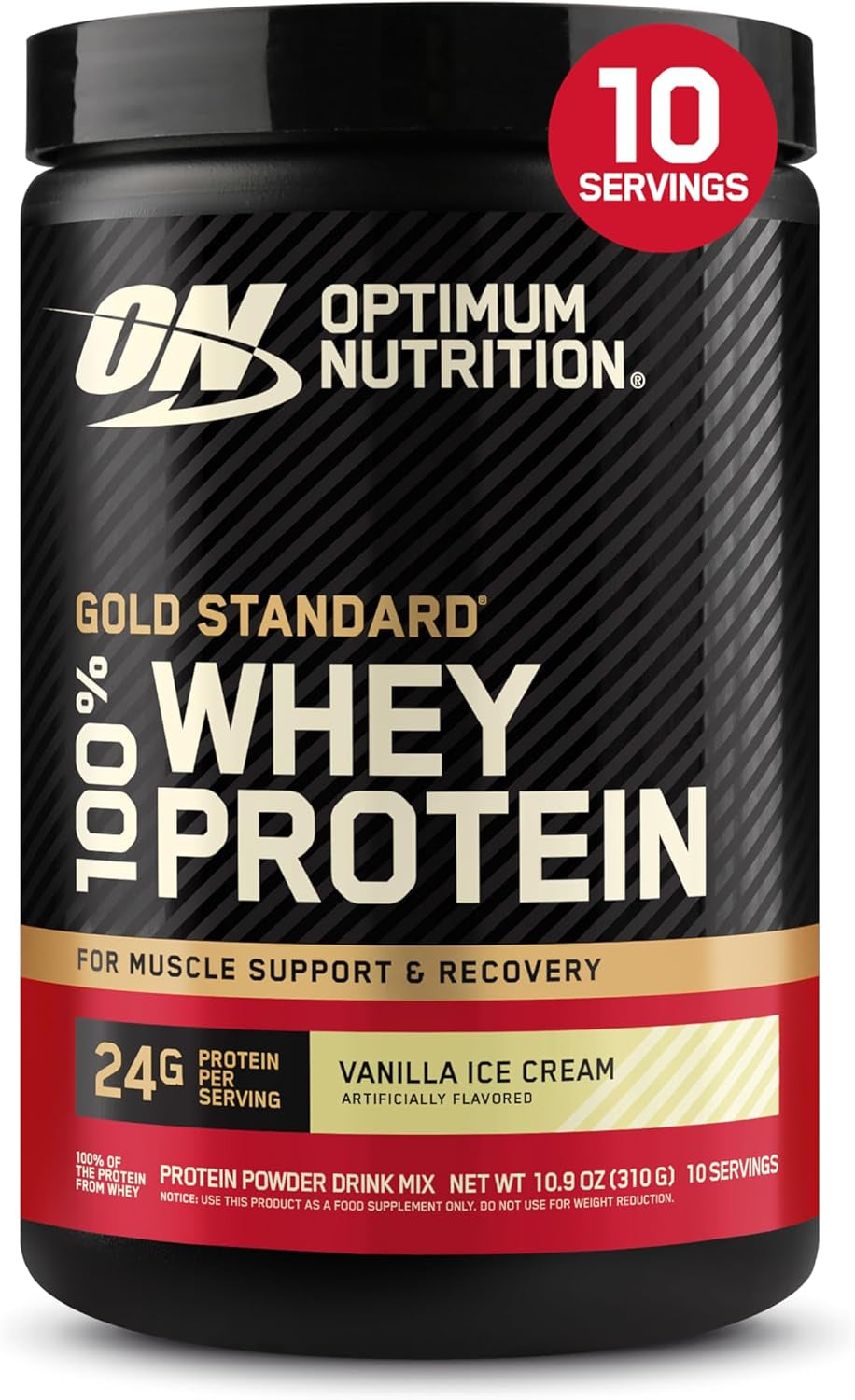 Optimum Nutrition Gold Standard 100% Whey Protein Powder, Vanilla Ice Cream, 2 Pound (Packaging May Vary) | 24G 100% Whey Protein per Serving, with Bcaas, Gluten Free, Banned Substance Tested, Easy Mixing, Muscle Support & Recovery