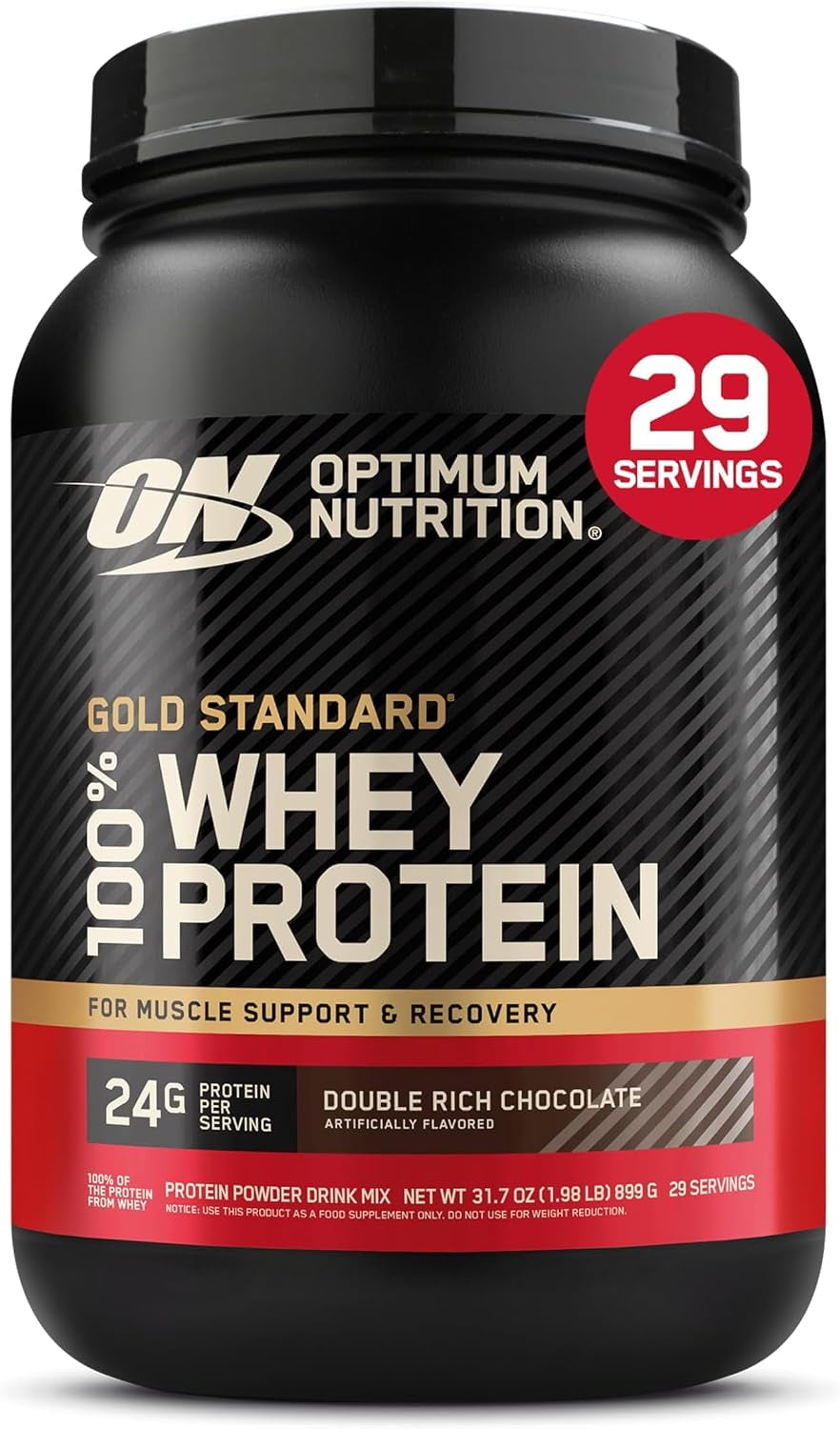 Optimum Nutrition Gold Standard 100% Whey Protein Powder, Vanilla Ice Cream, 2 Pound (Packaging May Vary) | 24G 100% Whey Protein per Serving, with Bcaas, Gluten Free, Banned Substance Tested, Easy Mixing, Muscle Support & Recovery